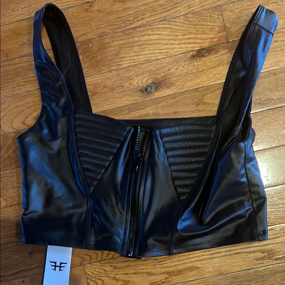 Heroine Sport Black Ribbed Bustier Crop Top